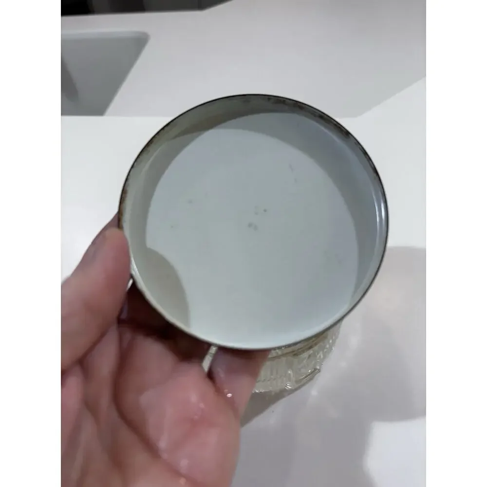 Vintage Glass Vanity Powder Jar Floral Lid Brass Rim Trinket Cottage Shabby Chic